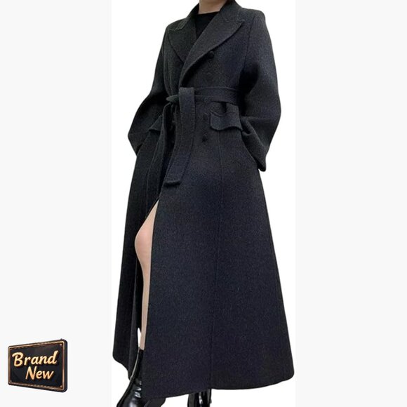 Jackets & Blazers - Long Wool Pea Coat Double Breasted Trench Belted Winter Overcoat
